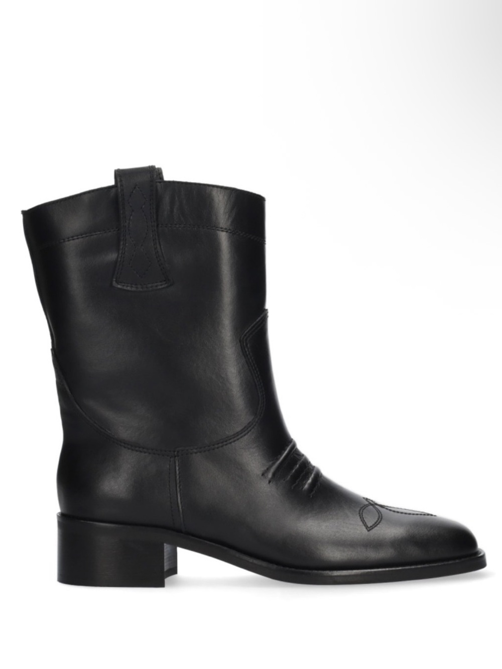 Anthropologie Bibi Lou Briana Western Stitching Black Embroidered Chunky Boots